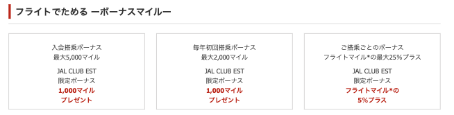 JAL CLUB EST（20代限定） フライト時にボーナスマイルが貯まる